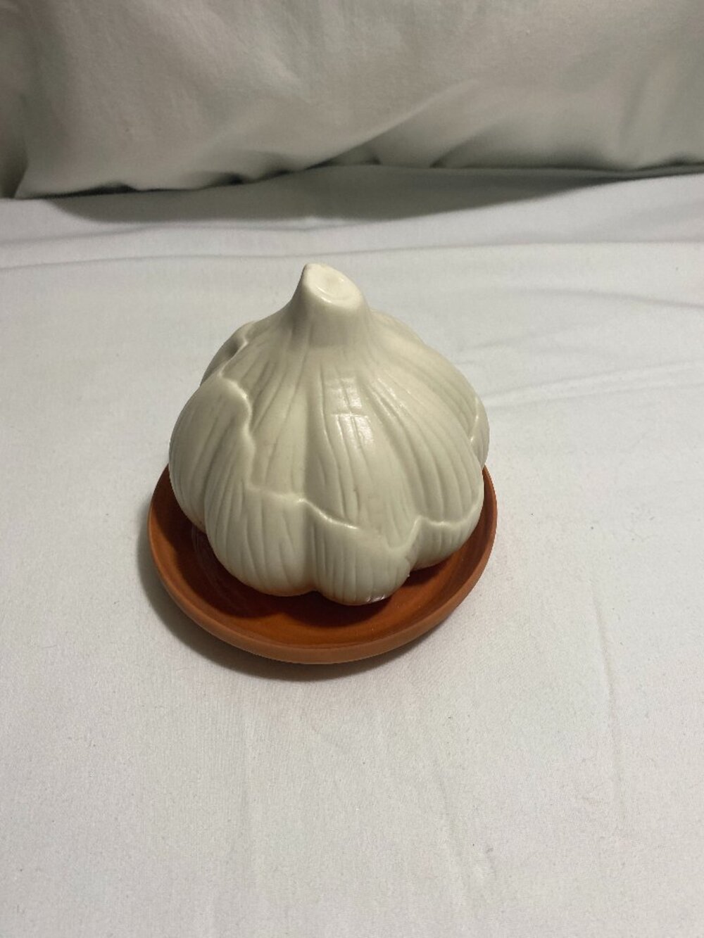 Ceramic Garlic Keeper Storage Jar with Vent Hole & Terracotta Saucer Kitchen Dec